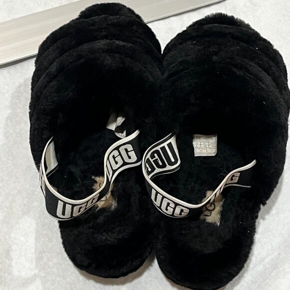 UGG Fluff Yeah Shearling Slingback Slides Black Women's 8 - Picture 12 of 12